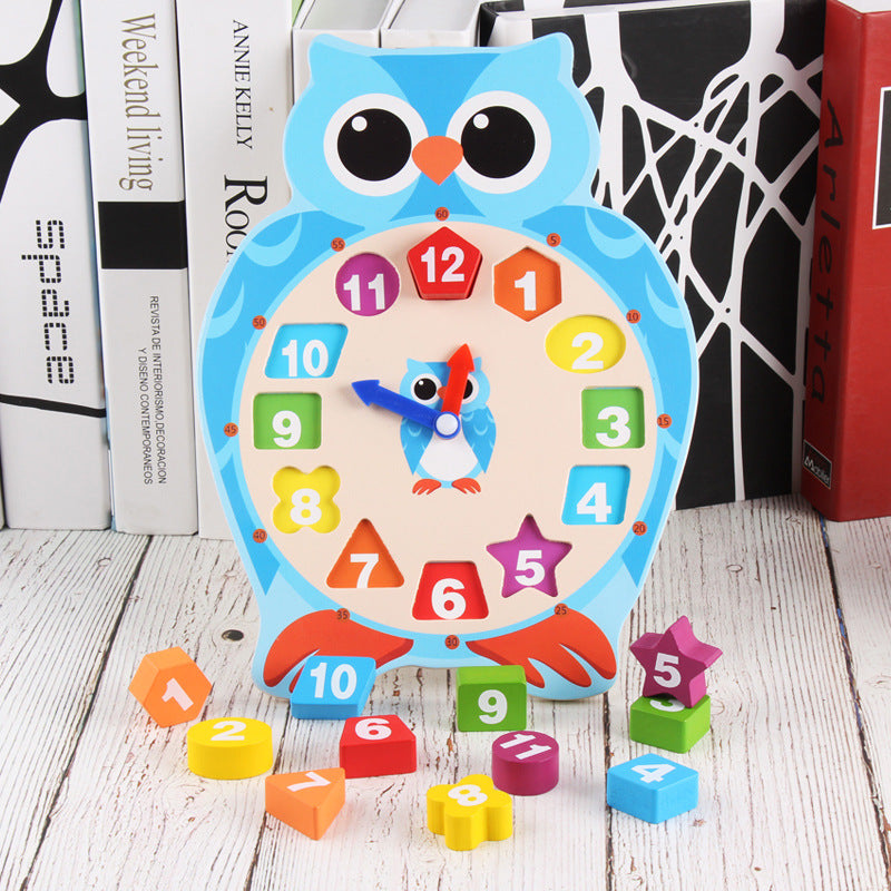 Cute Wooden Clock With Geometric Shape Puzzle